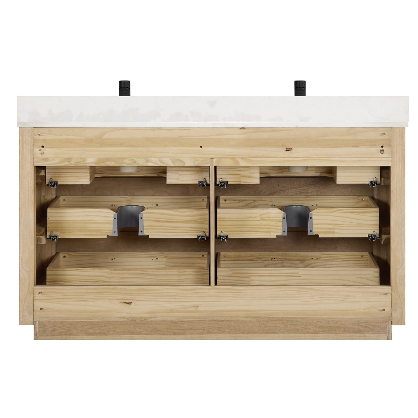 Meuble-lavabo Porto avec plan de toilette en pierre de quartz blanche, sans miroir.