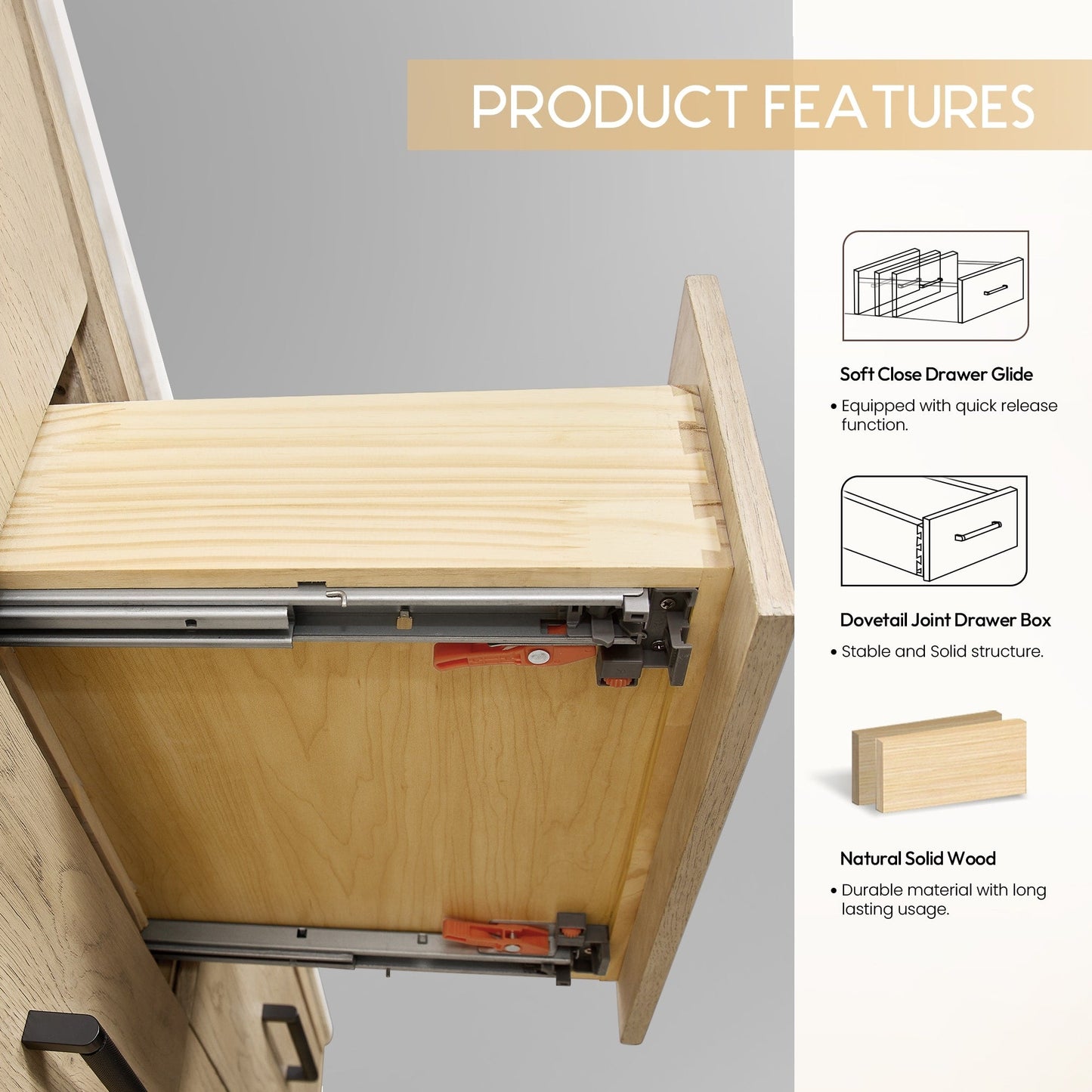 Meuble-lavabo Porto avec plan de toilette en pierre de quartz blanche, sans miroir.