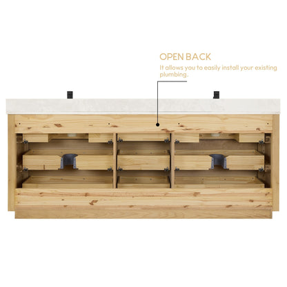 Meuble-lavabo Porto avec plan de toilette en pierre de quartz blanche, sans miroir.