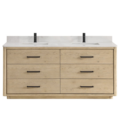 Meuble-lavabo Porto avec plan de toilette en pierre de quartz blanche, sans miroir.