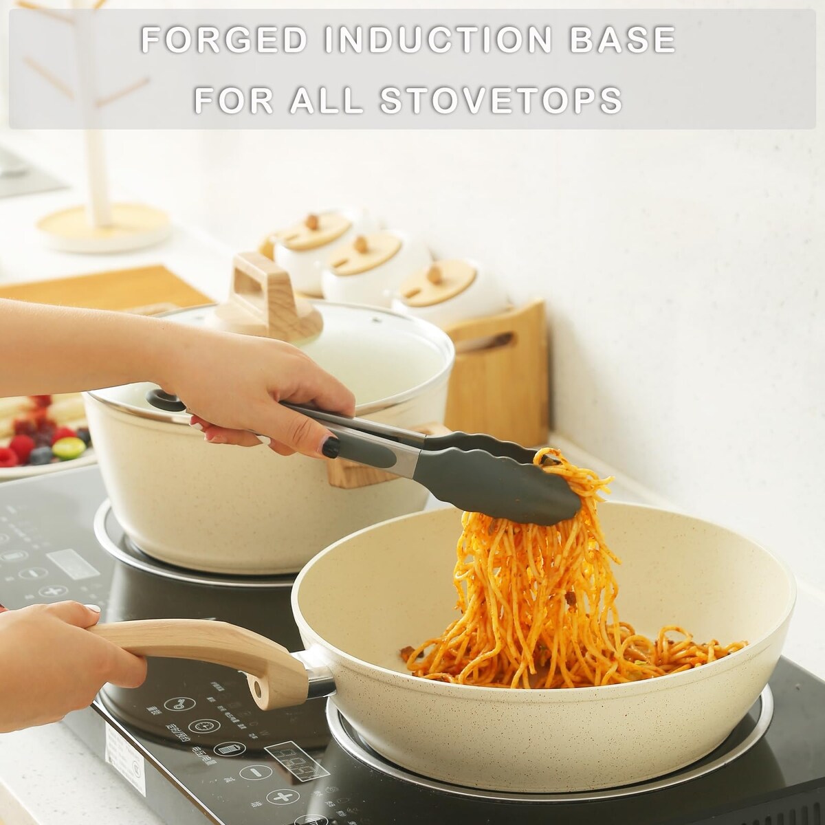 Ensemble de casseroles et poêles antiadhésives, ensemble de cuisine en céramique antiadhésif avec poêle, casserole, sauteuse et cocotte.