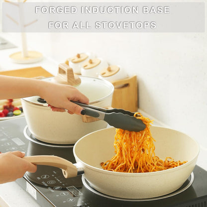 Ensemble de casseroles et poêles antiadhésives, ensemble de cuisine en céramique antiadhésif avec poêle, casserole, sauteuse et cocotte.