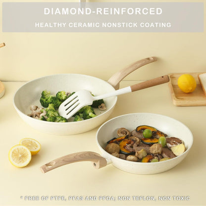 Ensemble de casseroles et poêles antiadhésives, ensemble de cuisine en céramique antiadhésif avec poêle, casserole, sauteuse et cocotte.