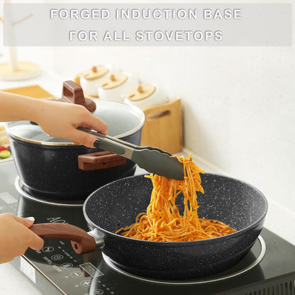 Ensemble de casseroles et poêles antiadhésives, ensemble de cuisine en céramique antiadhésif avec poêle, casserole, sauteuse et cocotte.