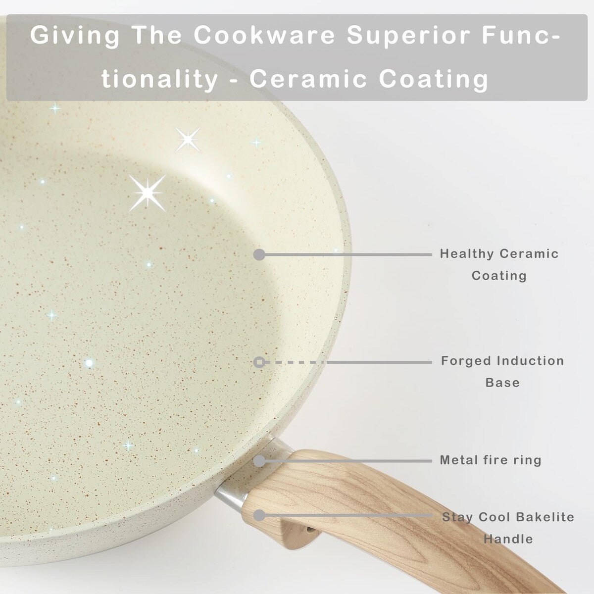 Ensemble de casseroles et poêles antiadhésives, ensemble de cuisine en céramique antiadhésif avec poêle, casserole, sauteuse et cocotte.