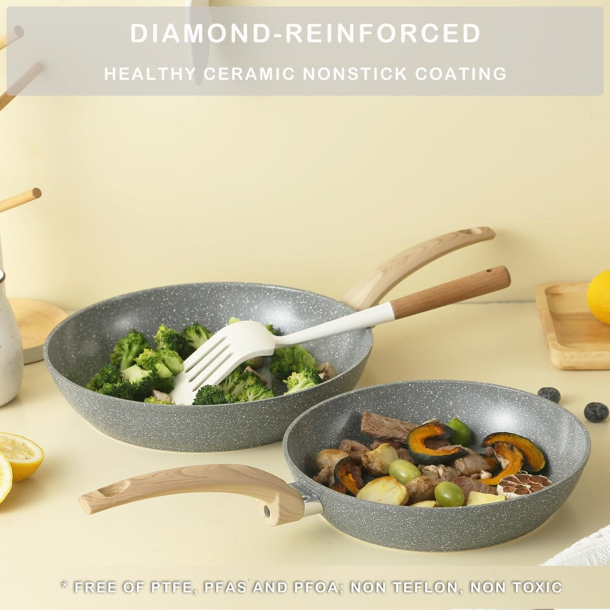 Ensemble de casseroles et poêles antiadhésives, ensemble de cuisine en céramique antiadhésif avec poêle, casserole, sauteuse et cocotte.