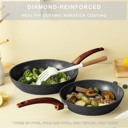 Ensemble de casseroles et poêles antiadhésives, ensemble de cuisine en céramique antiadhésif avec poêle, casserole, sauteuse et cocotte.