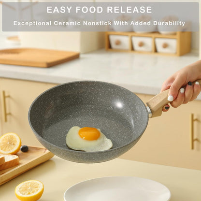 Ensemble de casseroles et poêles antiadhésives, ensemble de cuisine en céramique antiadhésif avec poêle, casserole, sauteuse et cocotte.