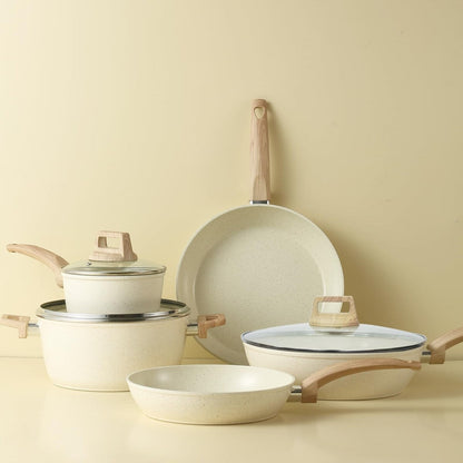 Ensemble de casseroles et poêles antiadhésives, ensemble de cuisine en céramique antiadhésif avec poêle, casserole, sauteuse et cocotte.