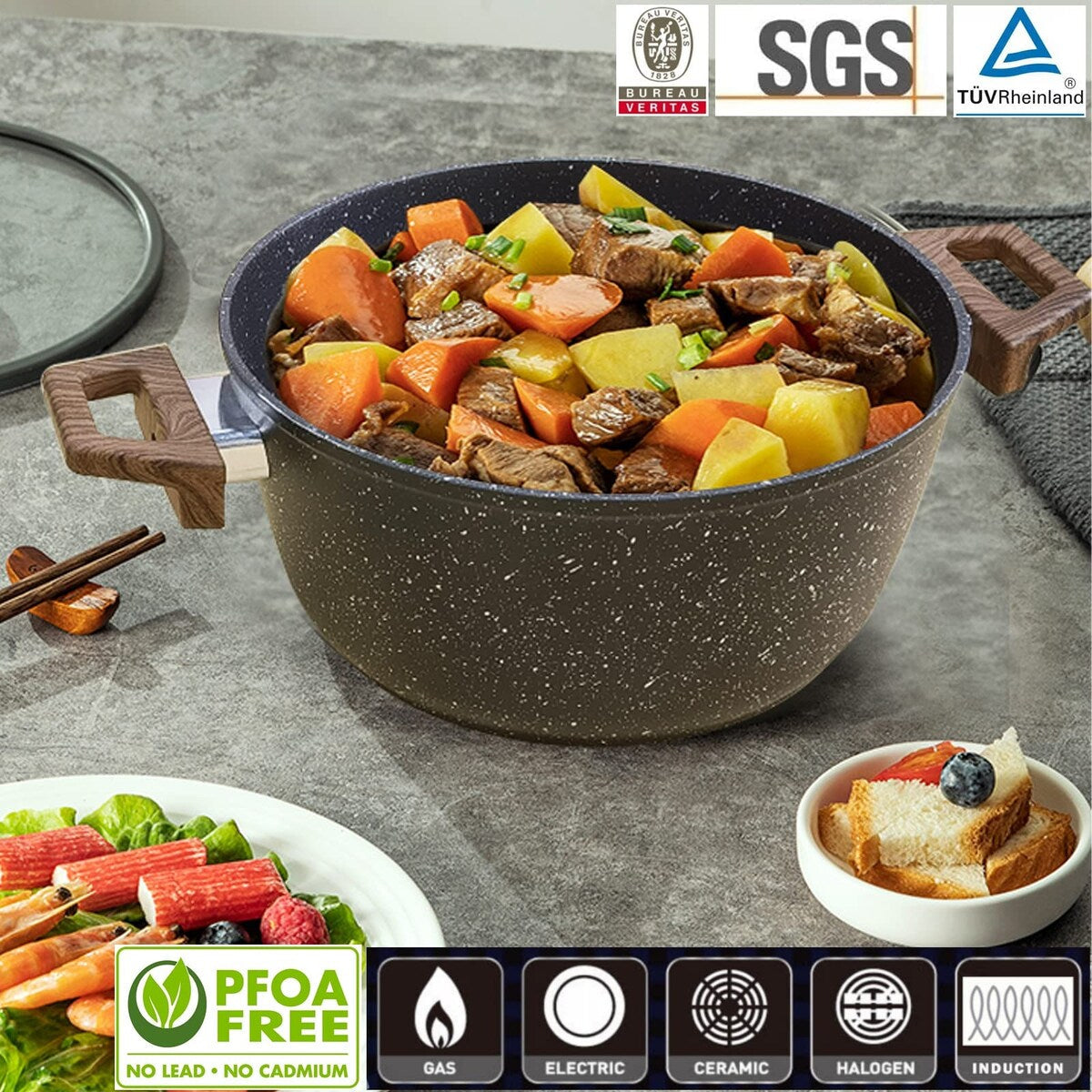 Ensemble de casseroles et poêles antiadhésives, ensemble de cuisine en céramique antiadhésif avec poêle, casserole, sauteuse et cocotte.