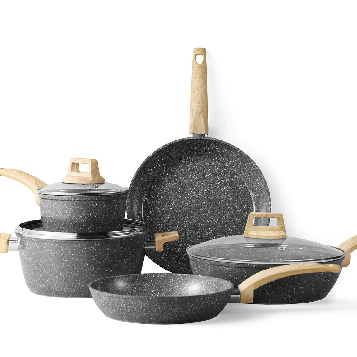 Ensemble de casseroles et poêles antiadhésives, ensemble de cuisine en céramique antiadhésif avec poêle, casserole, sauteuse et cocotte.