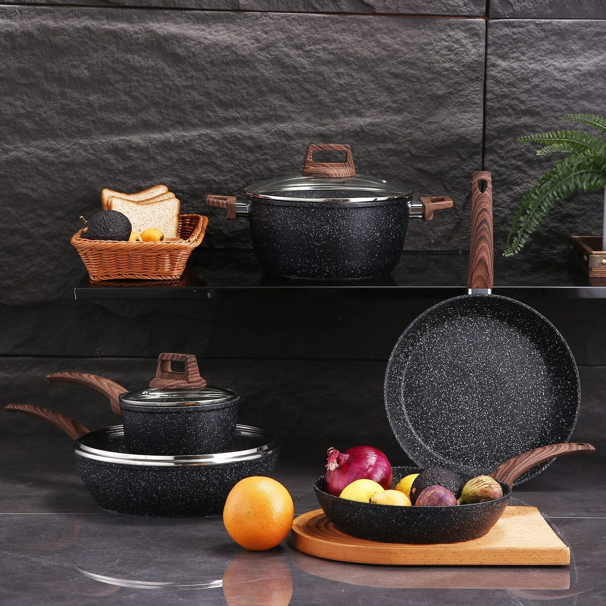 Ensemble de casseroles et poêles antiadhésives, ensemble de cuisine en céramique antiadhésif avec poêle, casserole, sauteuse et cocotte.