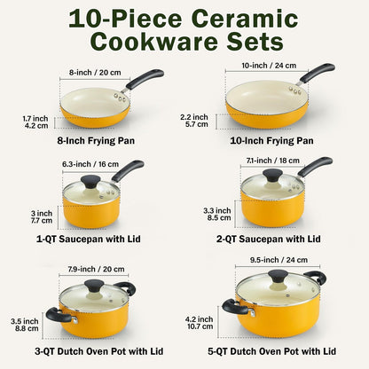 Ensemble de casseroles et poêles antiadhésives, ensemble de cuisine en céramique 10 pièces, ensemble de cuisson antiadhésif avec casseroles.