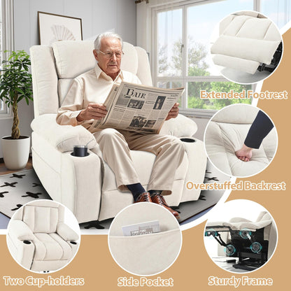 Power Lift Recliner Chair for Elderly, Fabric Lift Chairs w/ Extended Footrest, with 2 Cup Holders,Side Pockets, Remote Control