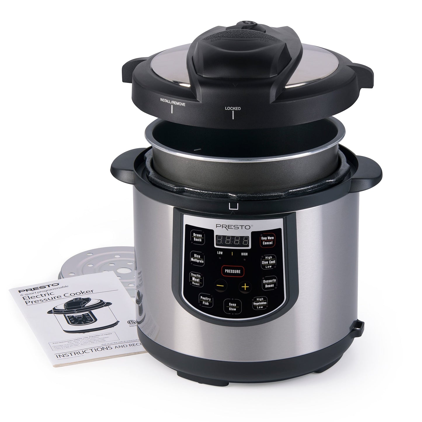 Casserole à pression électrique 6 Qt Presto 02141 Plus mijoteuse programmable, Argent