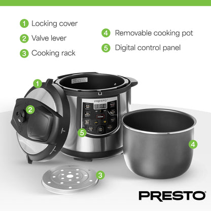 Casserole à pression électrique 6 Qt Presto 02141 Plus mijoteuse programmable, Argent