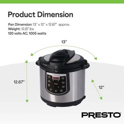 Casserole à pression électrique 6 Qt Presto 02141 Plus mijoteuse programmable, Argent