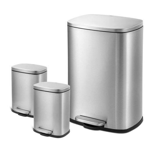 Qualiazero, poubelle à pédale rectangulaire de 13,2 gallons + deux poubelles rectangulaires de 1,3 gallon - Pack familial