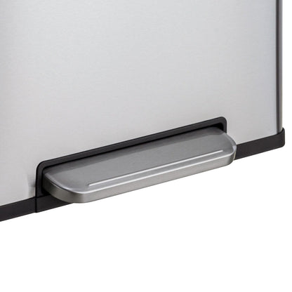 Qualiazero Poubelle de recyclage rectangulaire à ouverture par le pied, 16 gallons (8 gallons pour la partie double) - Acier inoxydable