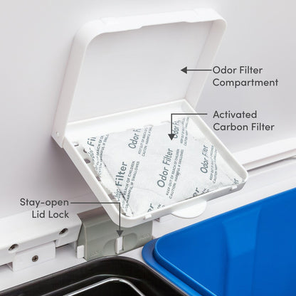 Qualiazero Poubelle de recyclage rectangulaire à ouverture par le pied, 16 gallons (8 gallons pour la partie double) - Acier inoxydable