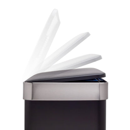 Qualiazero Poubelle de recyclage rectangulaire à ouverture par le pied, 16 gallons (8 gallons pour la partie double) - Acier inoxydable