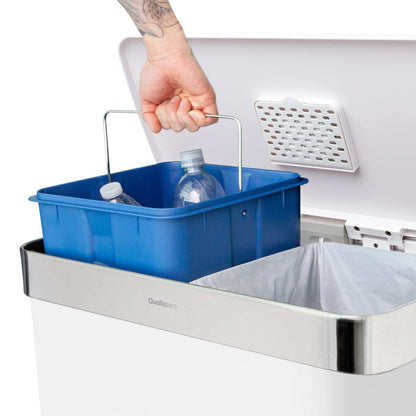 Qualiazero Poubelle de recyclage rectangulaire à ouverture par le pied, 16 gallons (8 gallons pour la partie double) - Acier inoxydable