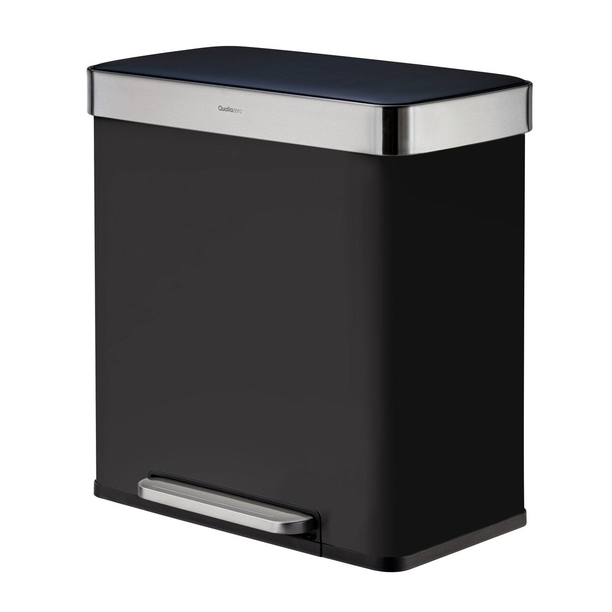 Qualiazero Poubelle de recyclage rectangulaire à ouverture par le pied, 16 gallons (8 gallons pour la partie double) - Acier inoxydable