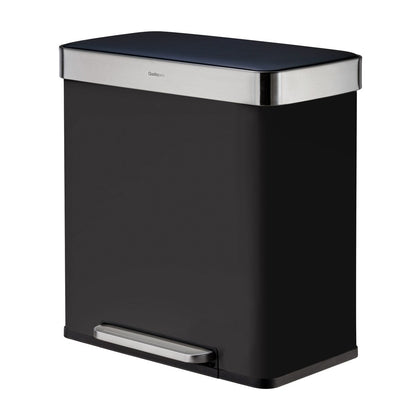 Qualiazero Poubelle de recyclage rectangulaire à ouverture par le pied, 16 gallons (8 gallons pour la partie double) - Acier inoxydable