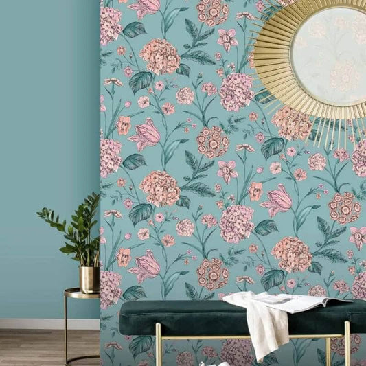 Rasch Amelie Hydrangea Floral Teal/Pink Wallpaper - 260155