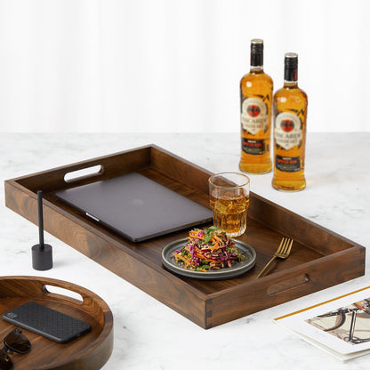 KINWELL Rectangle Black Walnut Wood Serving Tray Ottoman Tray