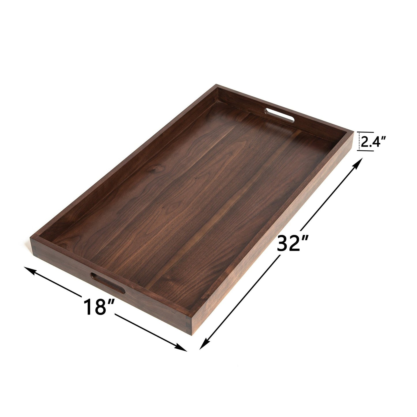 KINWELL Rectangle Black Walnut Wood Serving Tray Ottoman Tray