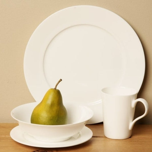 Service à dîner en porcelaine fine à bord rouge vanille, 16 pièces