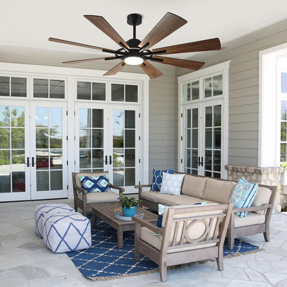 Ventilateur de plafond à télécommande avec éclairage, grandes pales en bois (8 pales)