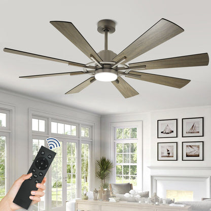 Ventilateur de plafond à télécommande avec éclairage, grandes pales en bois (8 pales)