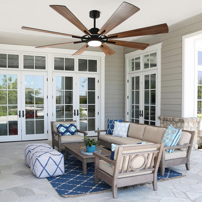 Ventilateur de plafond à télécommande avec éclairage, grandes pales en bois (8 pales)