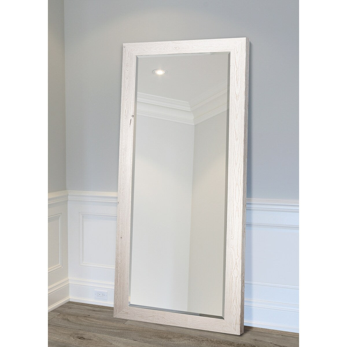 Grand miroir en bois de récupération - Blanc vieilli - 62X27