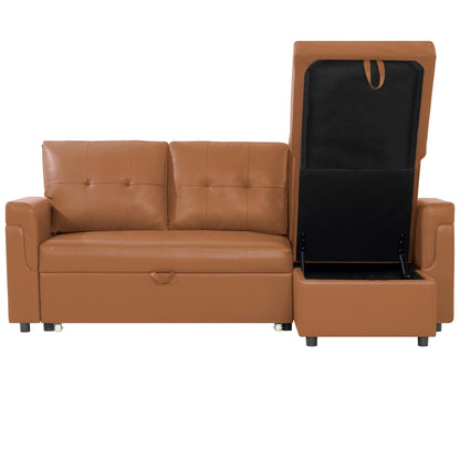 Canapé d'angle convertible et réversible avec lit escamotable, chaise longue avec rangement intégré et pieds robustes.