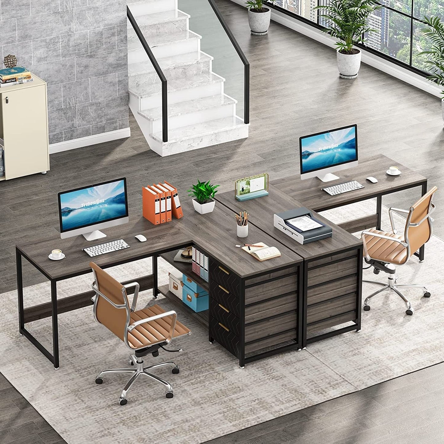 Bureau d'ordinateur en forme de L réversible, bureau de travail robuste, table d'écriture.