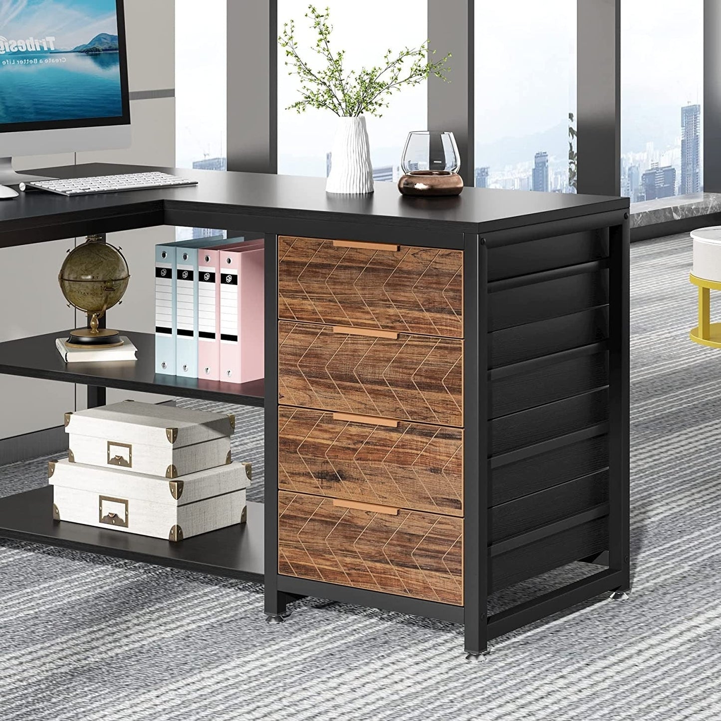 Bureau d'ordinateur en forme de L réversible, bureau de travail robuste, table d'écriture.