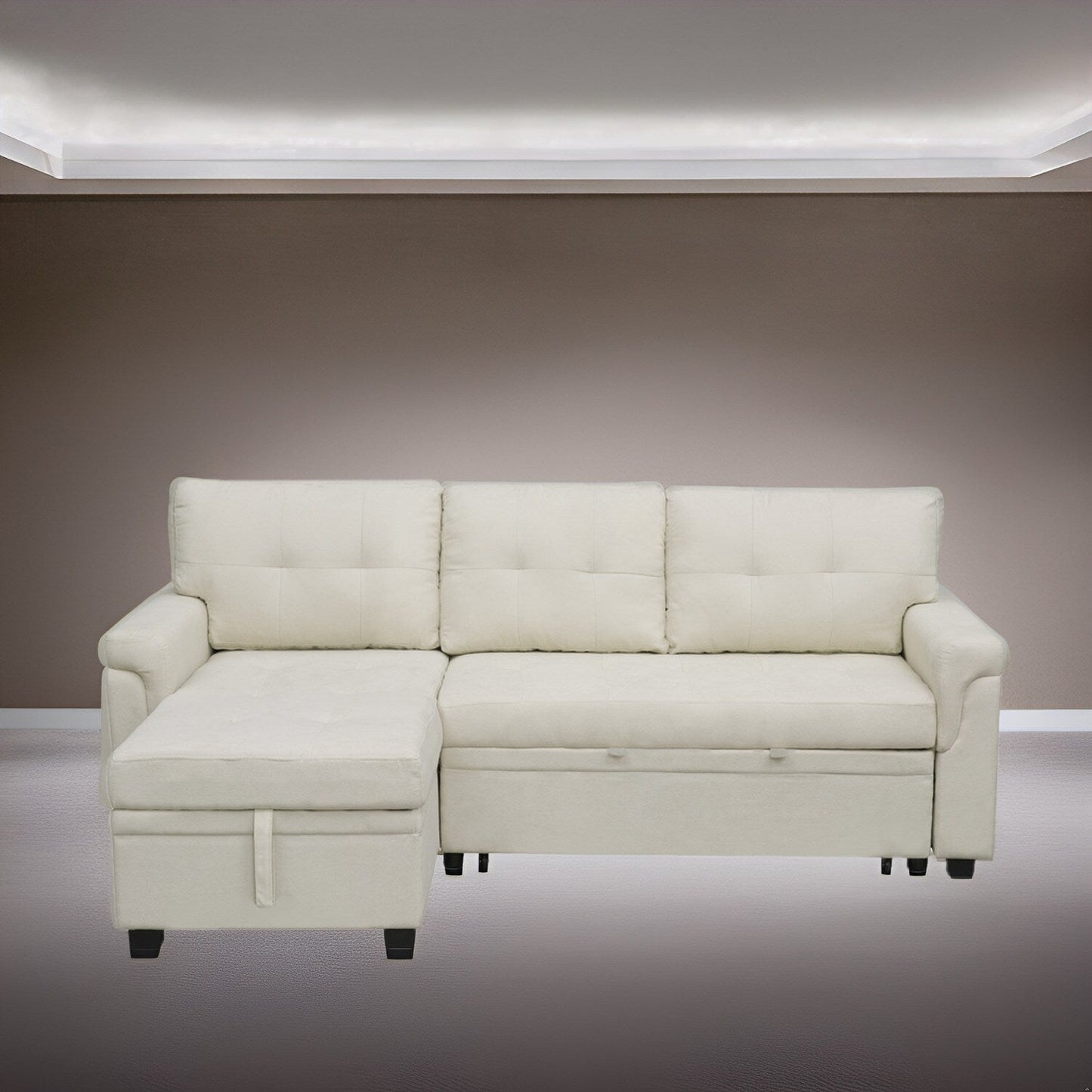 Canapé d'angle réversible avec lit escamotable, chaise longue avec rangement intégré, pieds robustes,