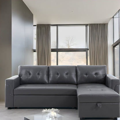 Canapé d'angle réversible avec lit escamotable, chaise longue avec rangement intégré, pieds robustes,