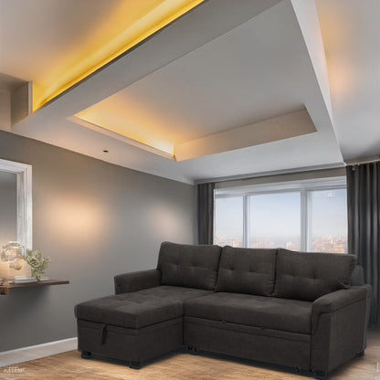 Canapé d'angle réversible avec lit escamotable, chaise longue avec rangement intégré, pieds robustes,