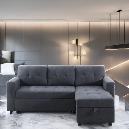 Canapé d'angle réversible avec lit escamotable, chaise longue avec rangement intégré, pieds robustes,