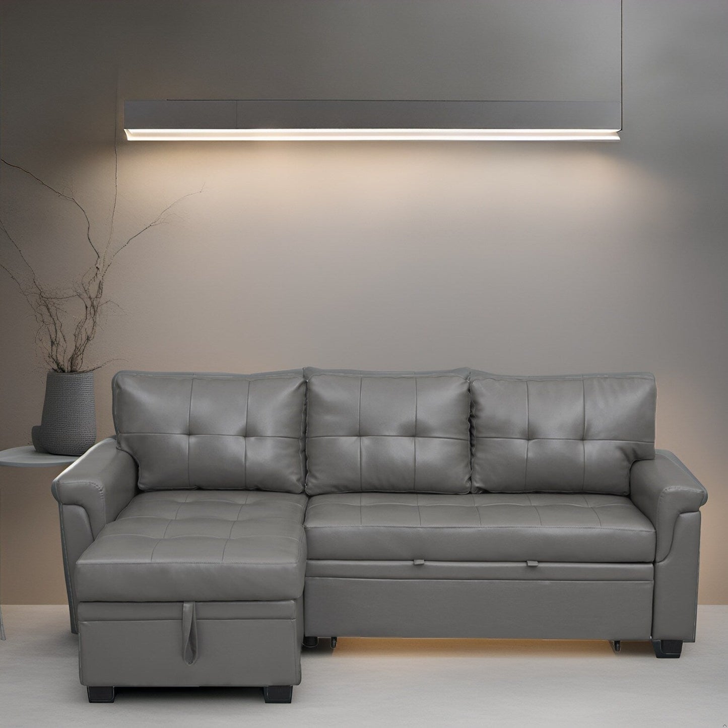 Canapé d'angle réversible avec lit escamotable, chaise longue avec rangement intégré, pieds robustes,