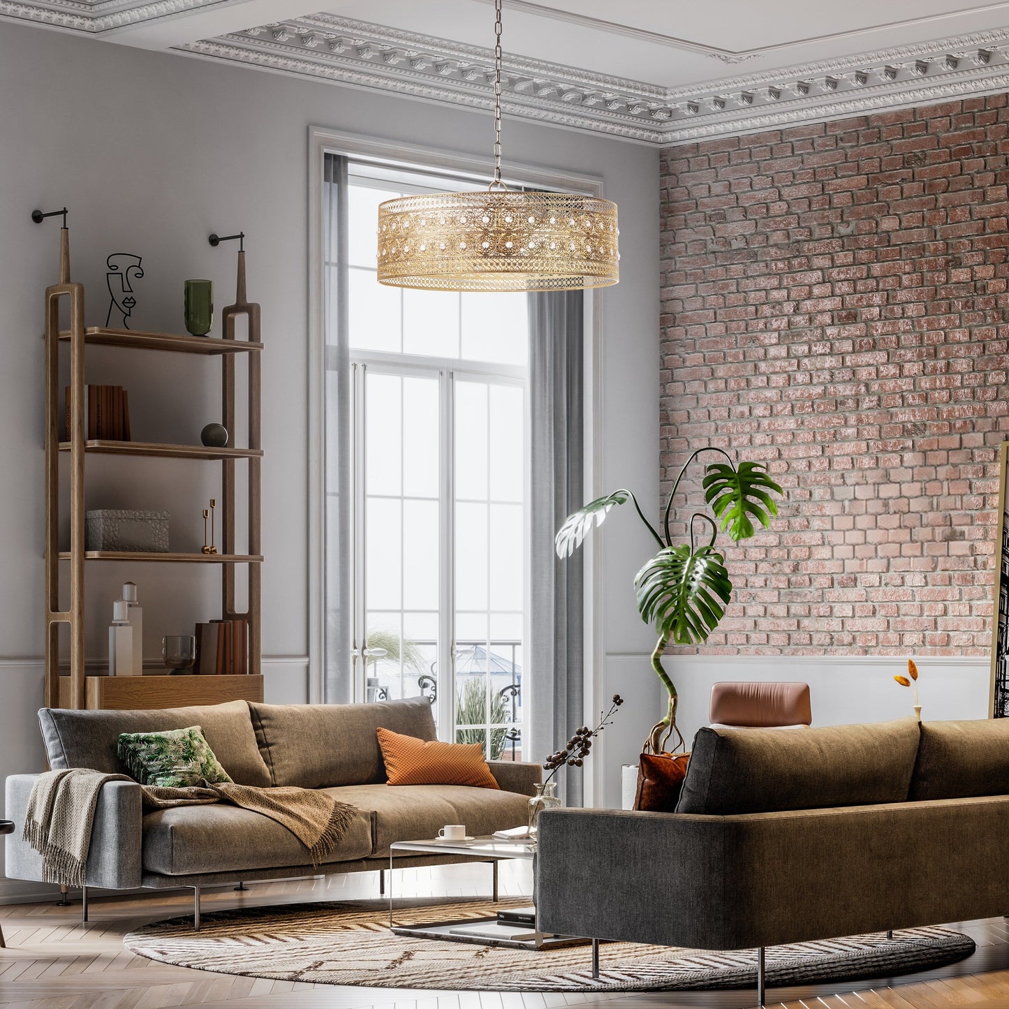 Luminaire suspendu River of Goods Bryar en laiton et cristal, 23,5 W, 3 lumières - 23,5 x 23,5 x 61,5