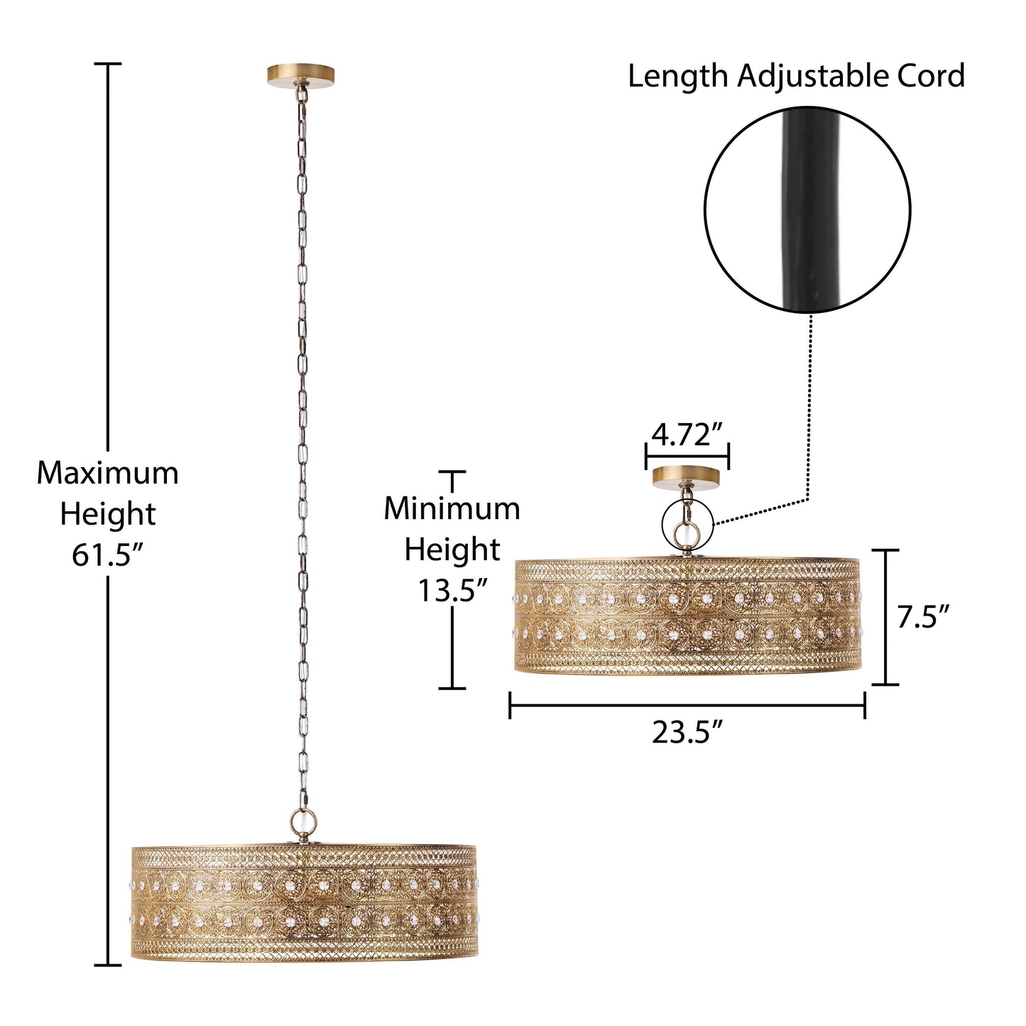 Luminaire suspendu River of Goods Bryar en laiton et cristal, 23,5 W, 3 lumières - 23,5 x 23,5 x 61,5