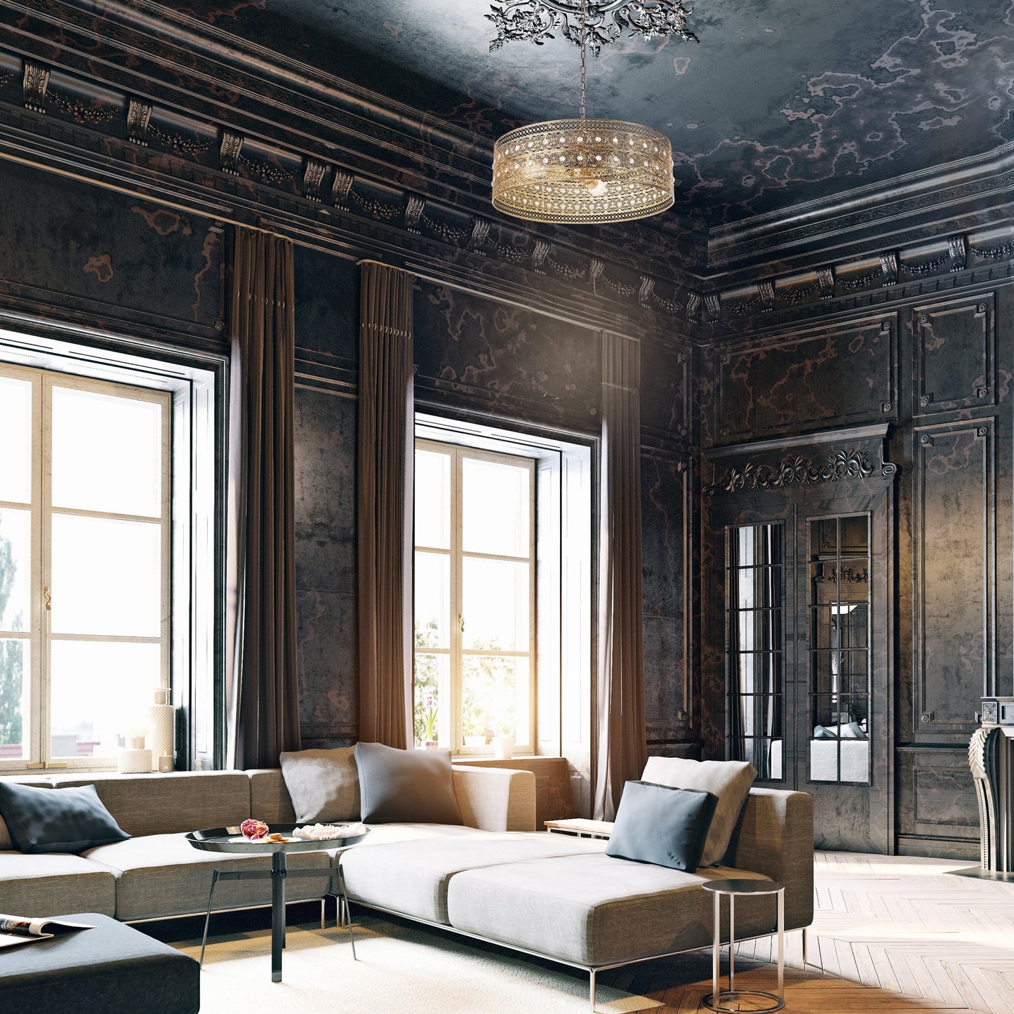 Luminaire suspendu River of Goods Bryar en laiton et cristal, 23,5 W, 3 lumières - 23,5 x 23,5 x 61,5