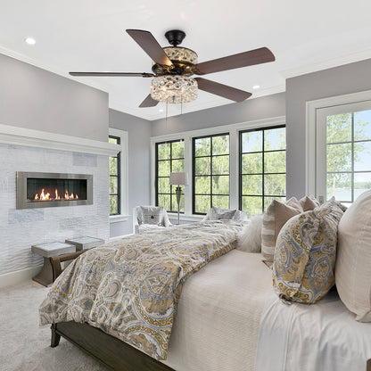 Ventilateur de plafond LED River of Goods Olivia, finition bronze huilé/cristal, 52 pouces - 52L x 52l x 18.25H - 52L x 52l x 18.25H