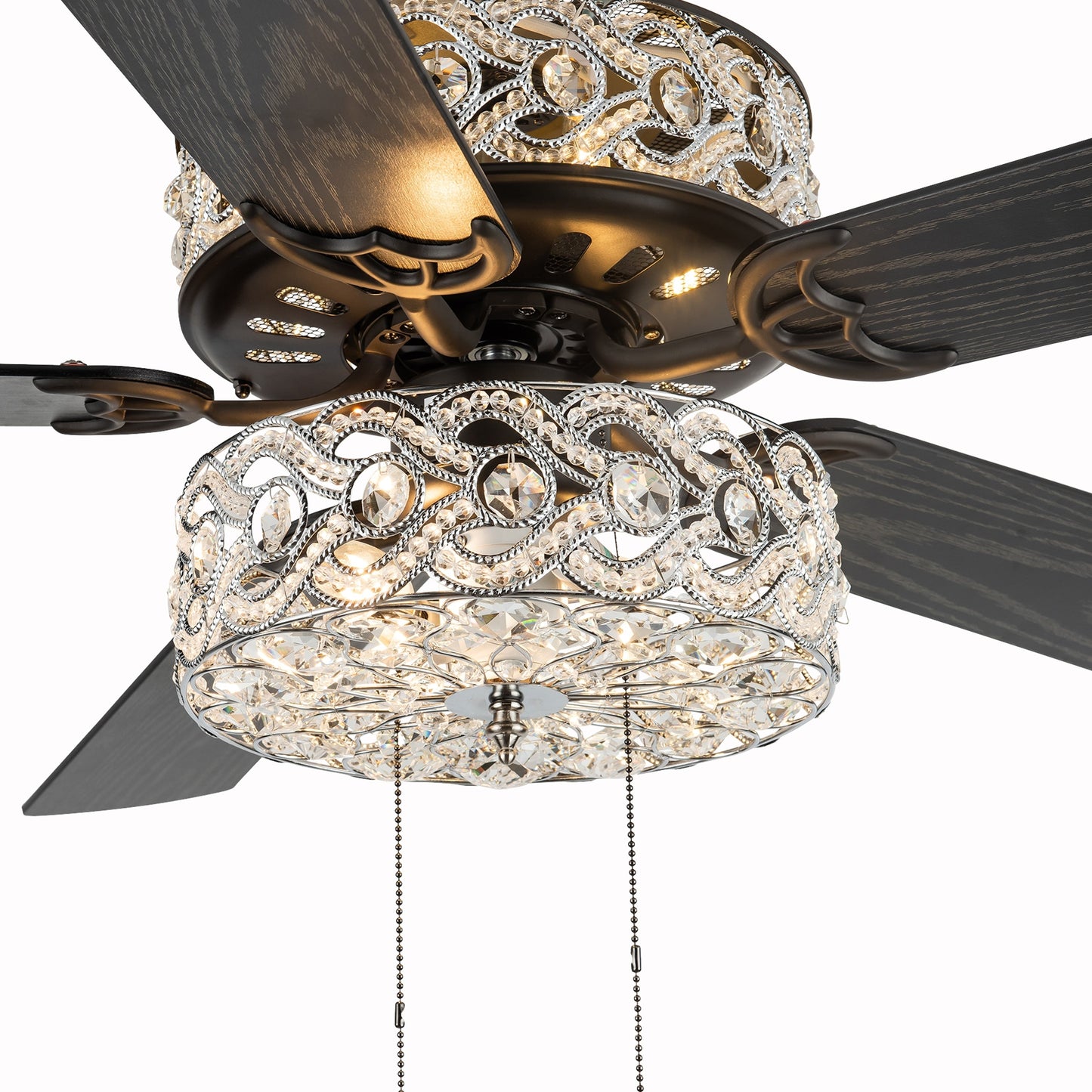 Ventilateur de plafond LED River of Goods Olivia, finition bronze huilé/cristal, 52 pouces - 52L x 52l x 18.25H - 52L x 52l x 18.25H