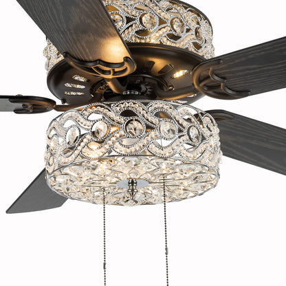 Ventilateur de plafond LED River of Goods Olivia, finition bronze huilé/cristal, 52 pouces - 52L x 52l x 18.25H - 52L x 52l x 18.25H